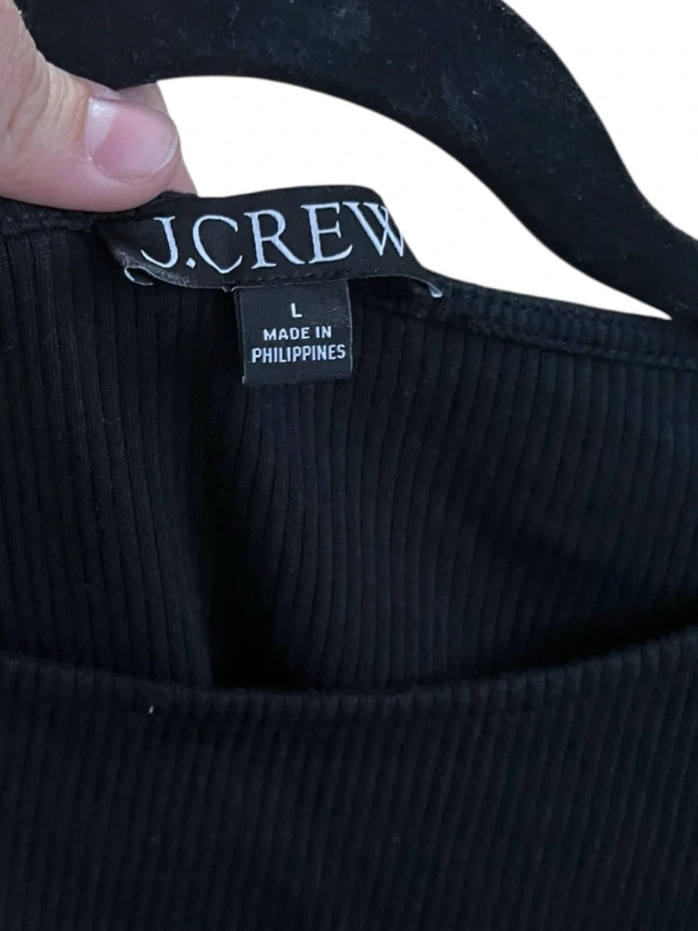 J.Crew Vintage Ribbed Ruffle Short Sleeve Top solid black Large - Picture 4 of 5